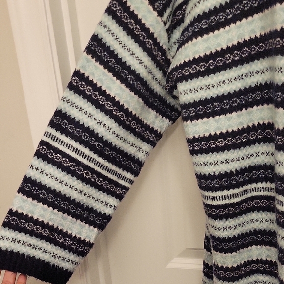 Talbots Plus Cardigan Open Front Stretch Navy Mint Teal White Fair Isle Print - Picture 4 of 12